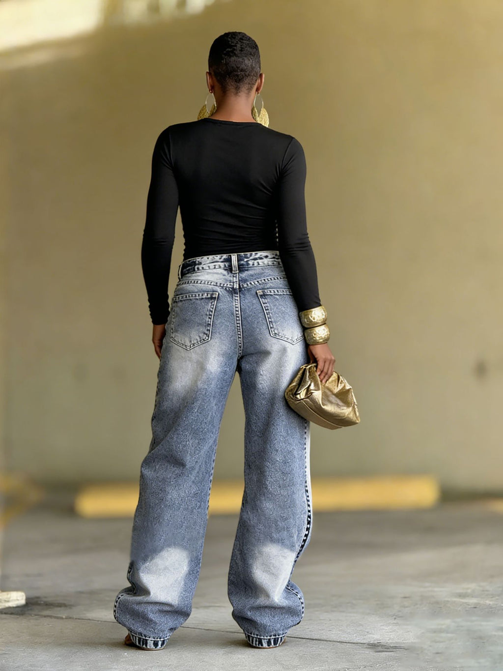 YQ Deconstructed Wide-Leg Denim-Look Jeans