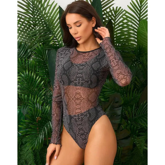 Mesh High Waist Sexy Swimsuit Women Summer Bathing Suit Bikini Set Long Sleeve Swimwear Beach Swimming Suit
