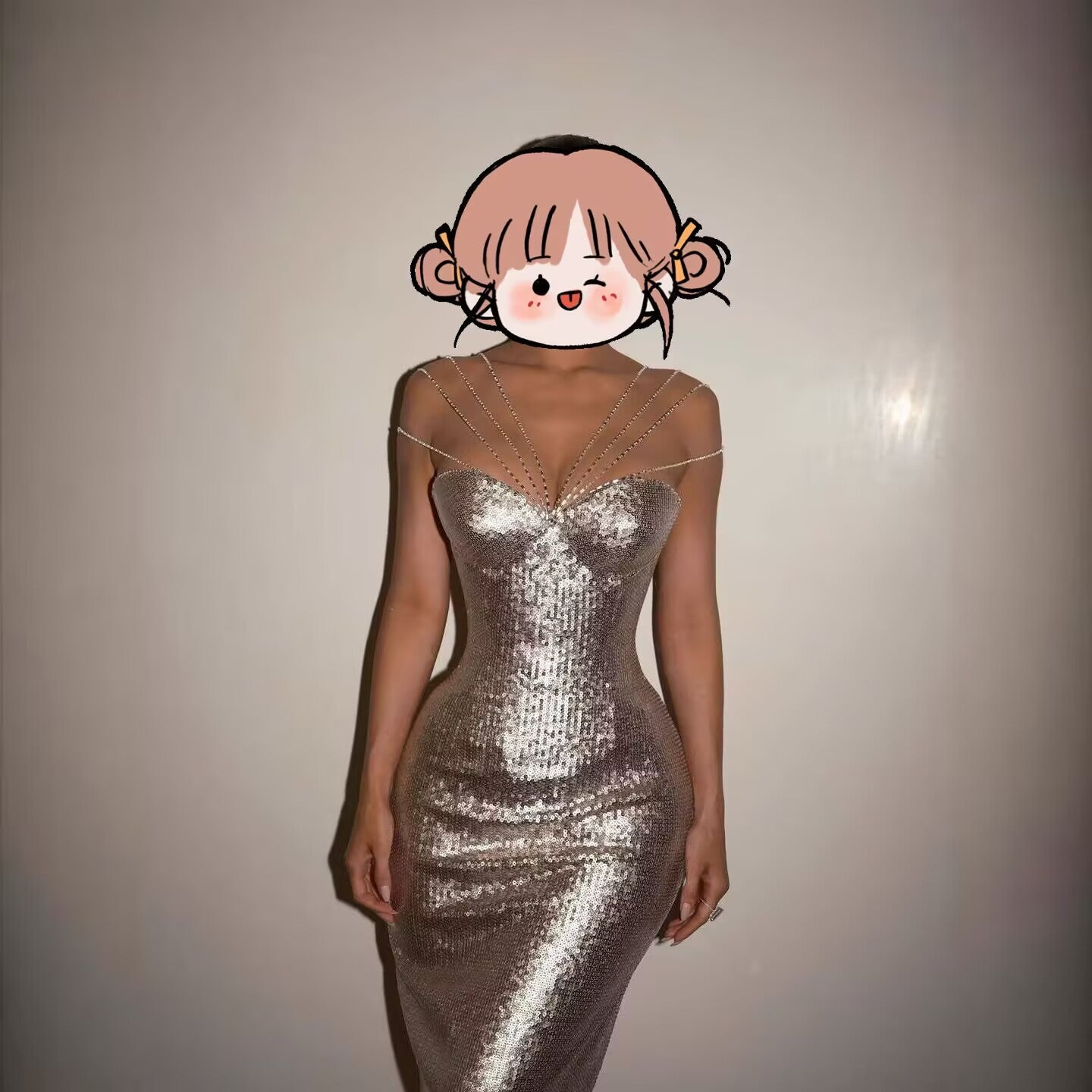 Rhinestone-chain Decorated Off-shoulder Bustier Figure-hugging Sheath Dress