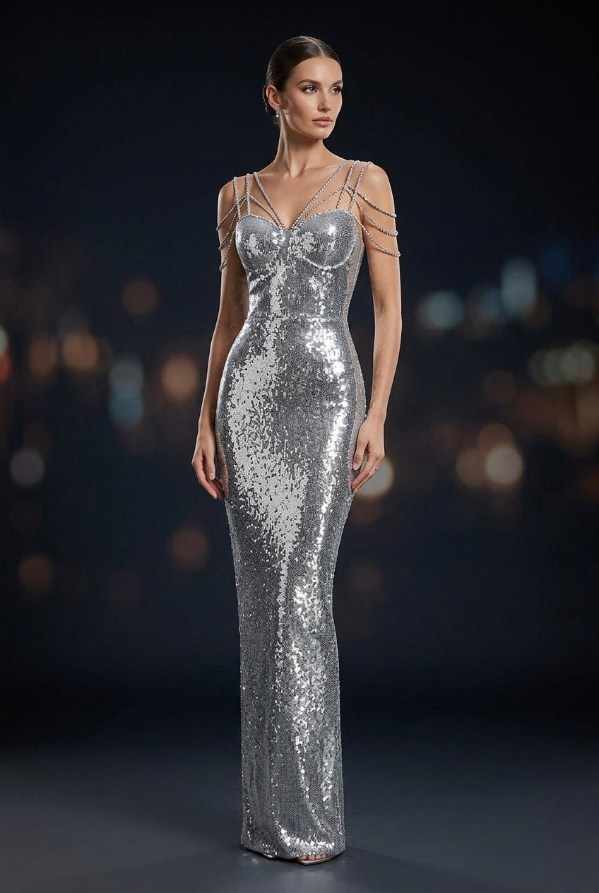Silver Siren Crystal Chain Gown