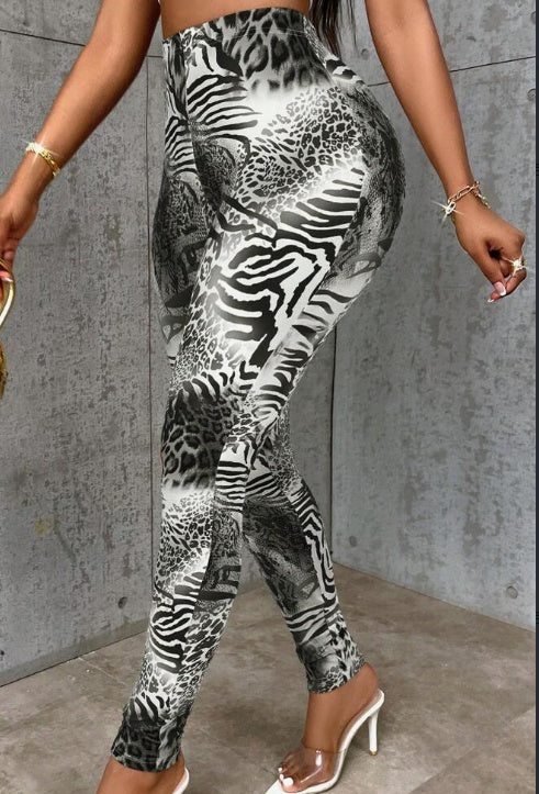 Casual Colorblock Slim Fit Stretchy Random Printed Leggings