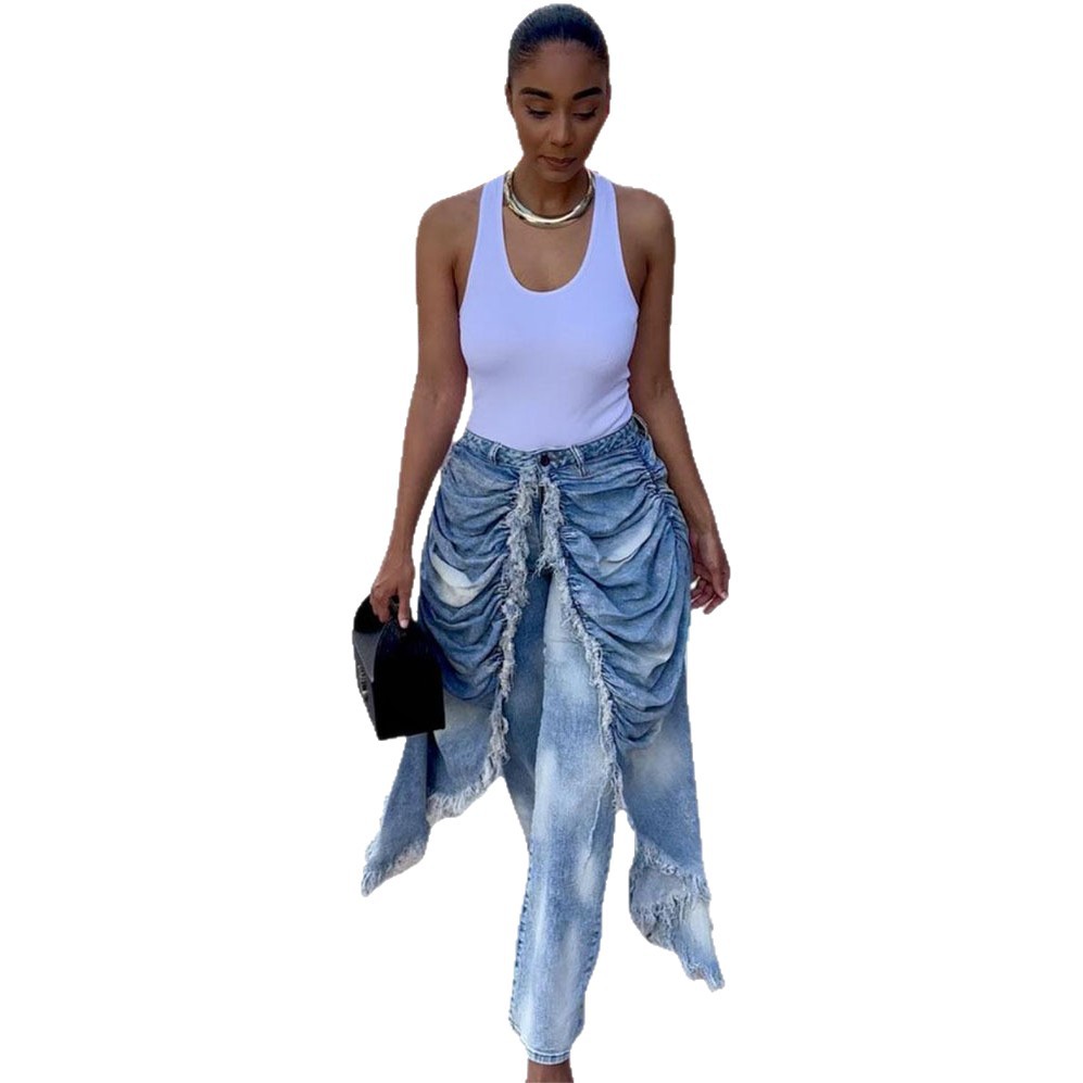 YQ Unraveled Ruched Denim Jeans