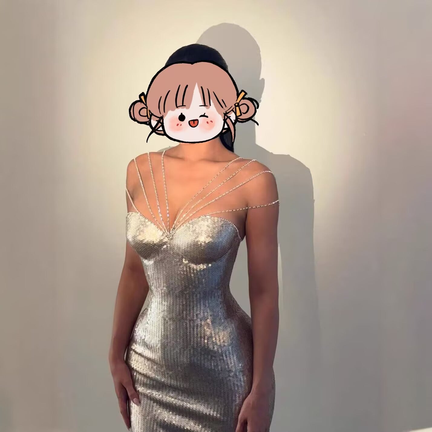 Rhinestone-chain Decorated Off-shoulder Bustier Figure-hugging Sheath Dress