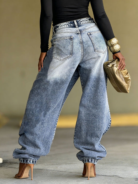 Designer-style Deconstructed Patchwork Layered Denim Jeans For Women