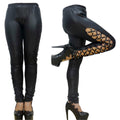 YQ After Dark Lace-Up Faux Leather Leggings