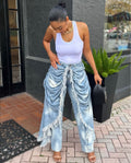 YQ Unraveled Ruched Denim Jeans