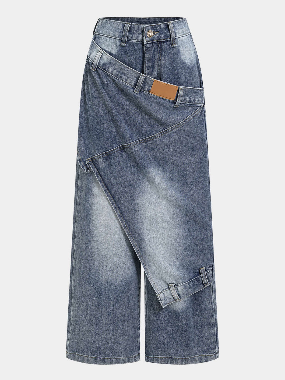YQ Deconstructed Wide-Leg Denim-Look Jeans